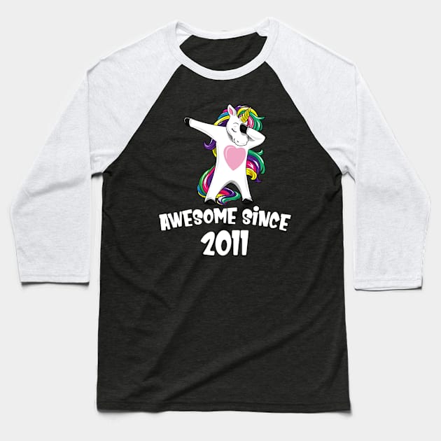 Awesome Since 2011 Birthday Dabbing Unicorn Baseball T-Shirt by bigD